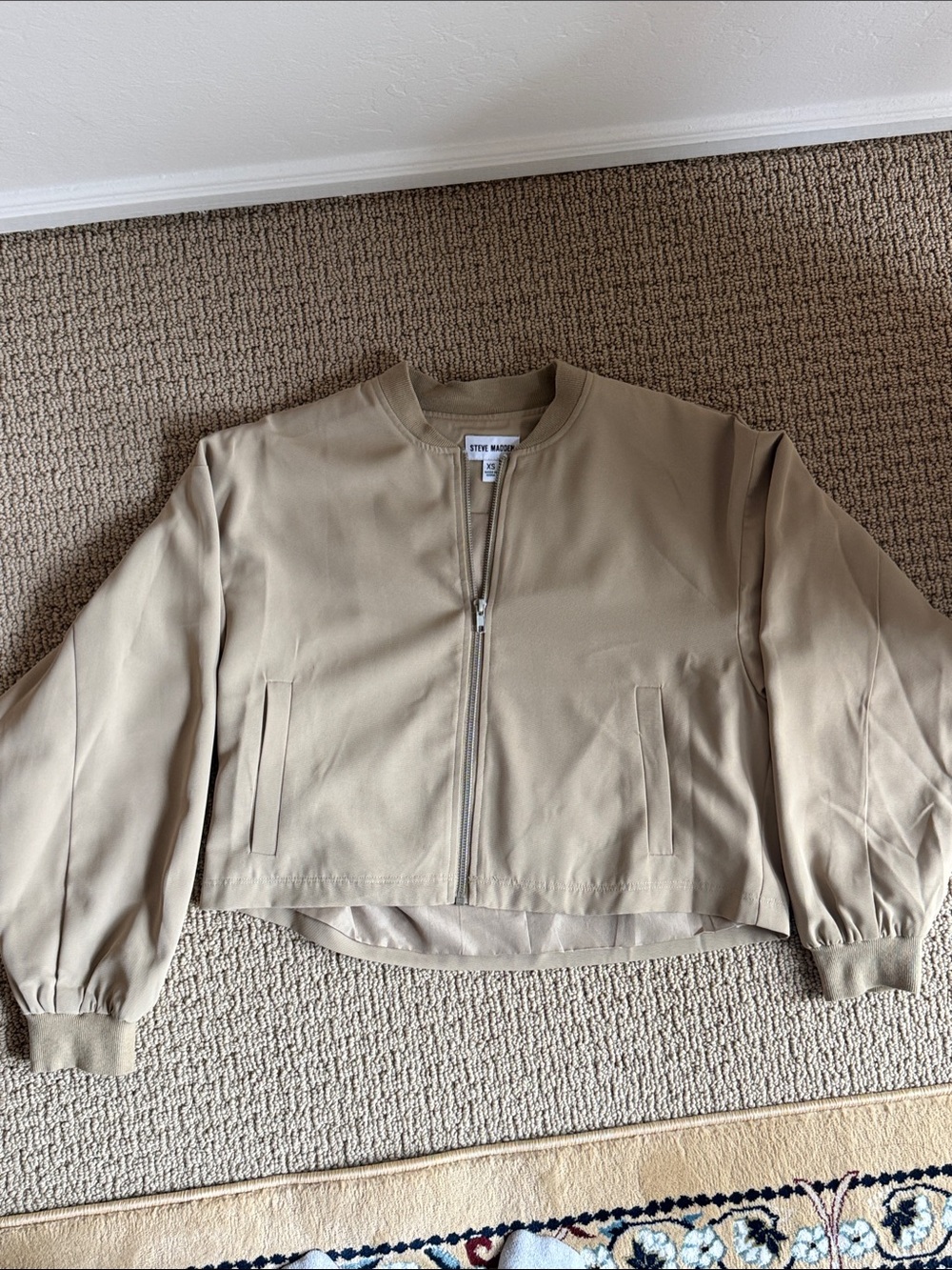 Steve Madden Beige Cropped Bomber Jacket